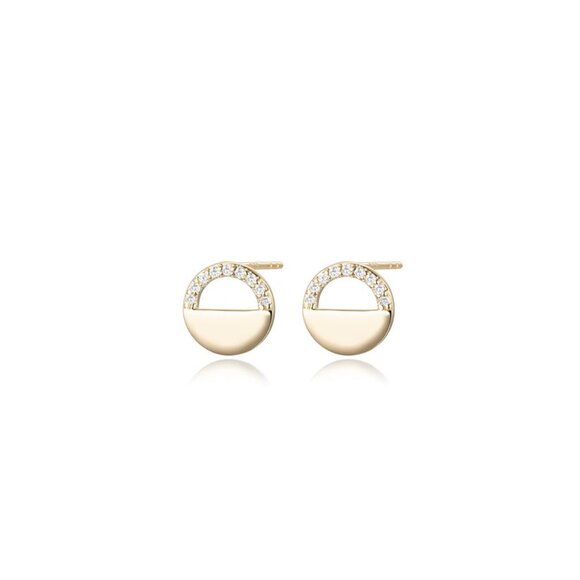 Modern Circle 14K (or 18k upon request) Gold Diamond Stud Earrings - Picture 1 of 2